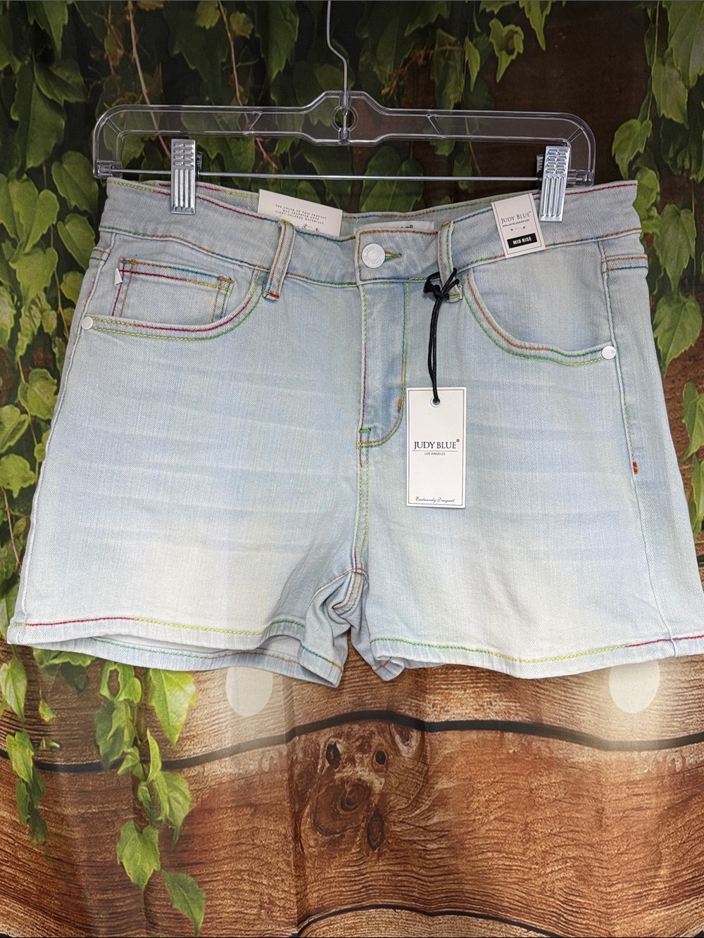 🆕Judy Blue Light Blue Denim Shorts with Rainbow Topstitch